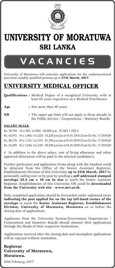 Medical Officer - University of Moratuwa